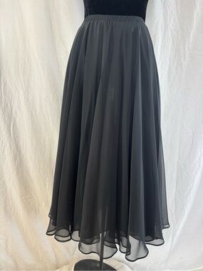 Vintage Black Sheer Chiffon Midi Skirt Flowy Layered Balletcore Whimsigoth Med